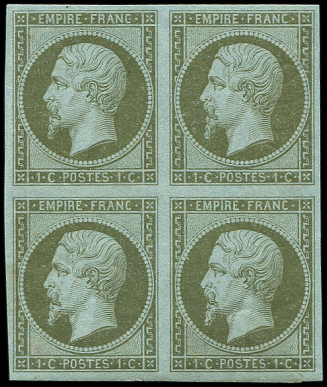 ** EMPIRE NON DENTELE - **   11    1c. Olive, BLOC De 4, Un Ex. Pli, Les Autres TB - 1853-1860 Napoléon III