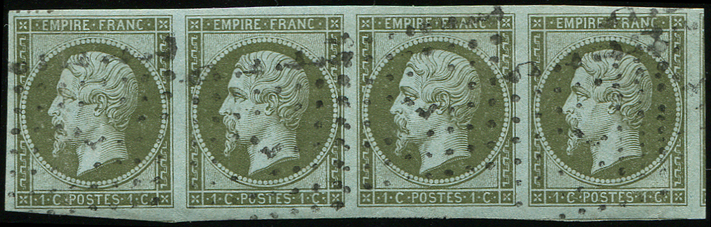 EMPIRE NON DENTELE -  11    1c. Olive, BANDE De 4, Obl. Los. L Bâton, Amorce De Voisin à Droite, TTB - 1853-1860 Napoléon III