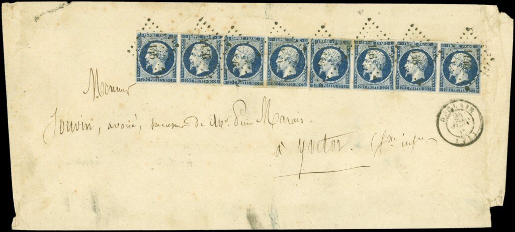 Let EMPIRE NON DENTELE - Let  14Aa 20c. Bleu Foncé, 4 PAIRES Obl. PC 1146 S. Env., Càd T15 DUCLAIR 28/6/56, Le Support A - 1853-1860 Napoléon III