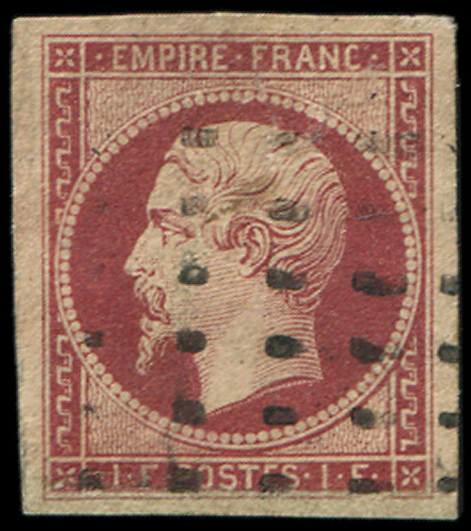 EMPIRE NON DENTELE -  18    1f. Carmin, Obl. GROS POINTS, Réparé, B - 1853-1860 Napoléon III