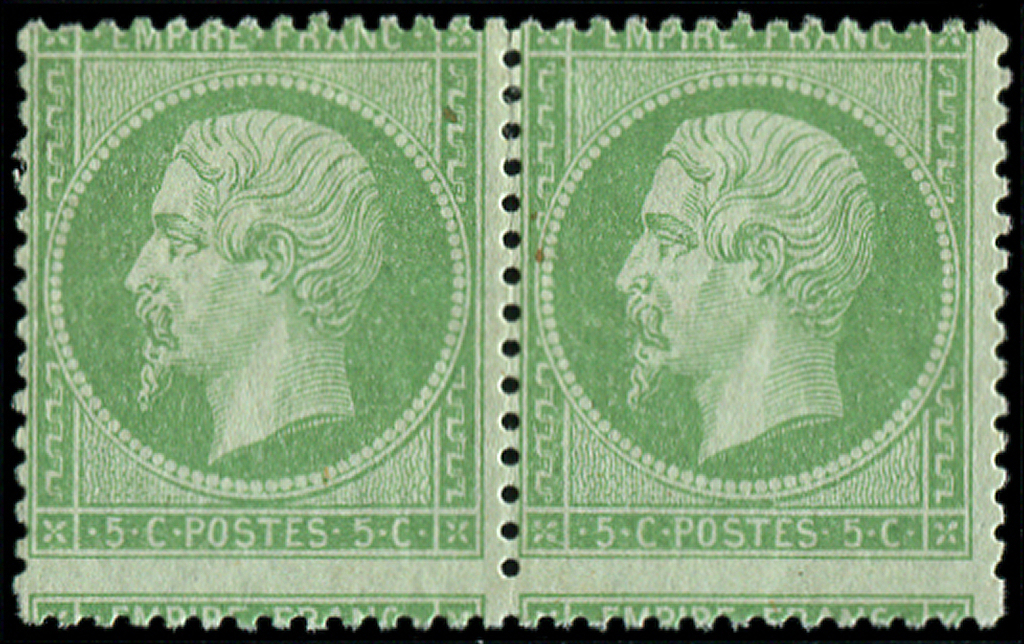 * EMPIRE DENTELE - *    20    5c. Vert, PAIRE, Piquage DECALE, TB - 1862 Napoléon III