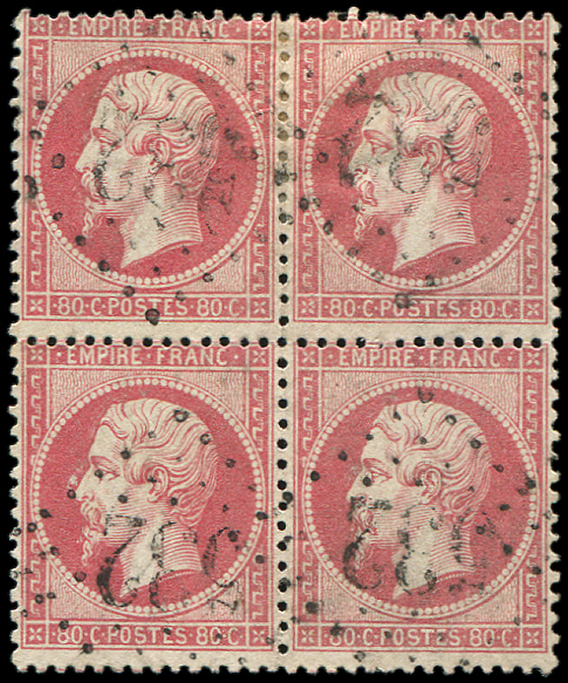 EMPIRE DENTELE -  24   80c. Rose, BLOC De 4 Obl. GC 532, TB - 1862 Napoléon III