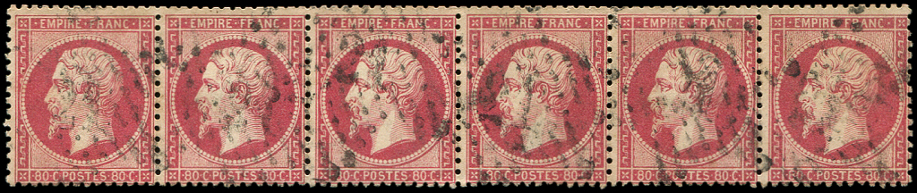 EMPIRE DENTELE -  24   80c. Rose, BANDE De 6 Obl. Etoile 21, TB - 1862 Napoléon III