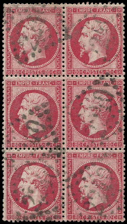 EMPIRE DENTELE -  24   80c. Rose, BLOC De 6 Obl. GC 2240, Un Ex. Défx, TB - 1862 Napoléon III