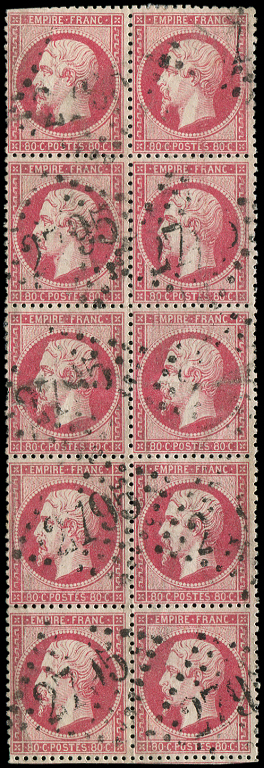 EMPIRE DENTELE -  24   80c. Rose, BLOC De 10 Obl. GC 2795, Qqs Défauts, Spectaculaire - 1862 Napoléon III