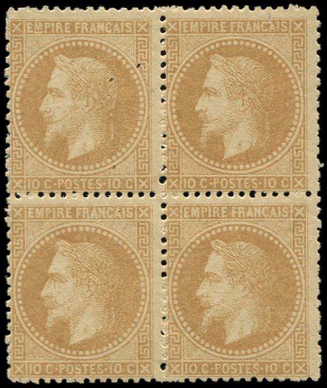 * EMPIRE LAURE - *    28B  10c. Bistre, T II, BLOC De 4, 2 Ex. **, TB - 1863-1870 Napoléon III Lauré