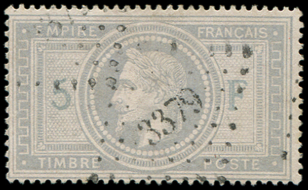 EMPIRE LAURE -  33    5f. Violet-gris, Obl. PC Du GC, TTB - 1863-1870 Napoléon III Lauré