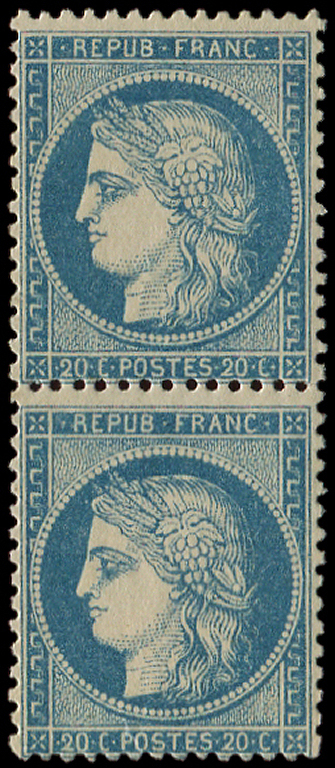 ** SIEGE DE PARIS - **   37   20c. Bleu, PAIRE Verticale, Un Ex. *, TB - 1870 Siège De Paris