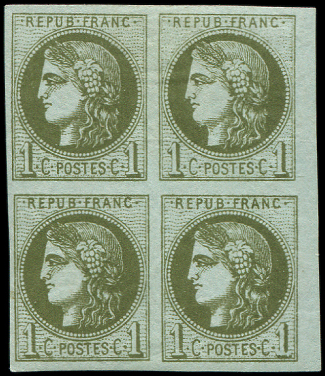 * EMISSION DE BORDEAUX - *    39B   1c. Olive, R II, BLOC De 4 Petit Bdf, TB - 1870 Emission De Bordeaux