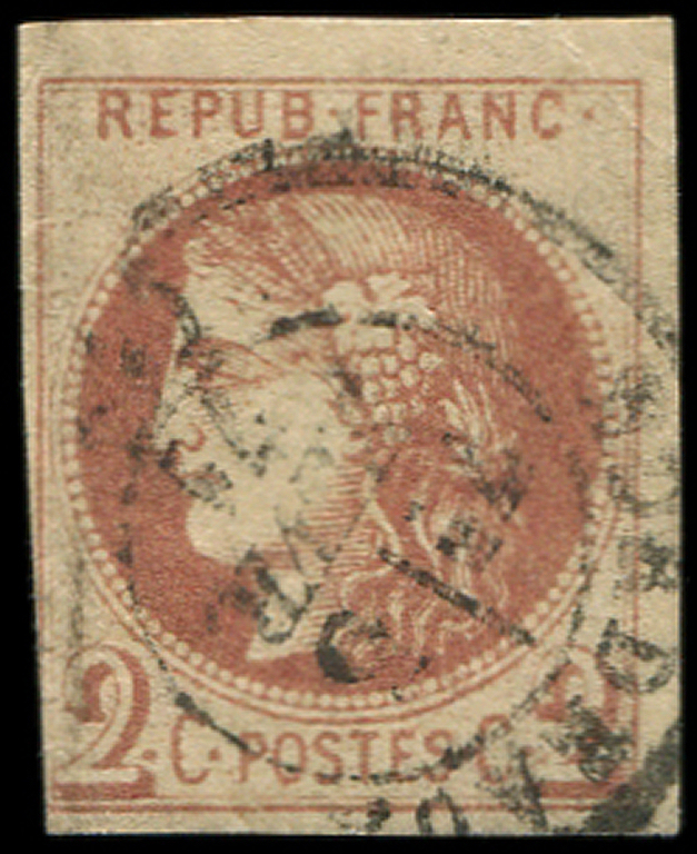 EMISSION DE BORDEAUX -  40Af  2c. Brun-rouge, Impression Fine De Tours, R I, Filet Coupé Dans Un Angle, Obl. Càd, B/TB. - 1870 Emission De Bordeaux