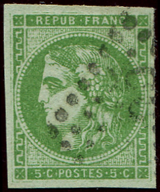 EMISSION DE BORDEAUX -  42B   5c. Vert Jaune, R II, Oblitéré GC, TB - 1870 Emission De Bordeaux