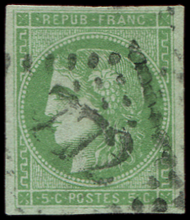 EMISSION DE BORDEAUX -  42B   5c. Vert Jaune, R II, TB. Br - 1870 Emission De Bordeaux