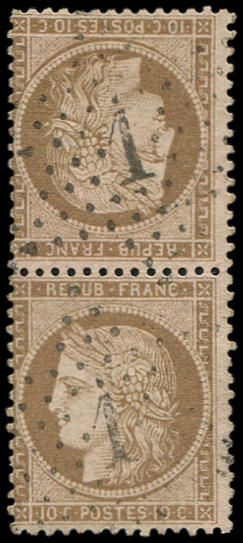 CERES DENTELE -  T58c 10c. Brun Sur Rose, TETE BECHE Verticale Obl. ETOILE 1, TB. Br - 1849-1876: Période Classique