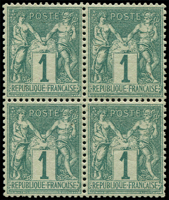 ** TYPE SAGE - **   61    1c. Vert, BLOC De 4, 2 Ex. Légère Ch., Bon Centrage, TB - 1876-1878 Sage (Type I)