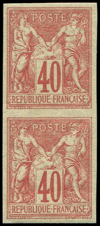 * TYPE SAGE - *    70a  40c. Rouge-orange, NON DENTELE, PAIRE Verticale, TB. Br - 1876-1878 Sage (Type I)