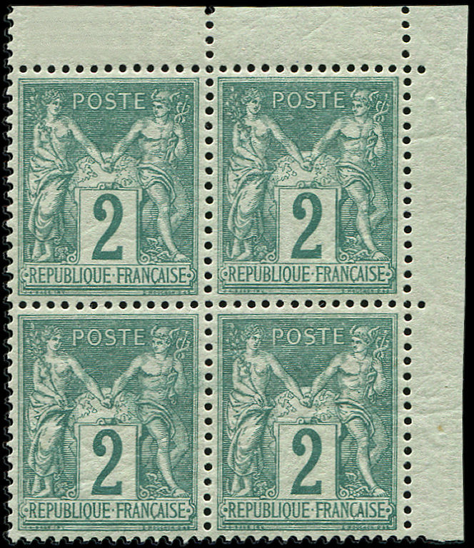 ** TYPE SAGE - **   74    2c. Vert, BLOC De 4 Petit Cdf, Centrage Parfait, Fraîcheur Postale, Superbe - 1876-1878 Sage (Type I)