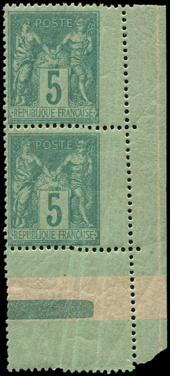 ** TYPE SAGE - **   75    5c. Vert, PAIRE Cdf Avec VARIETE De Piquage, TB - 1876-1878 Sage (Type I)