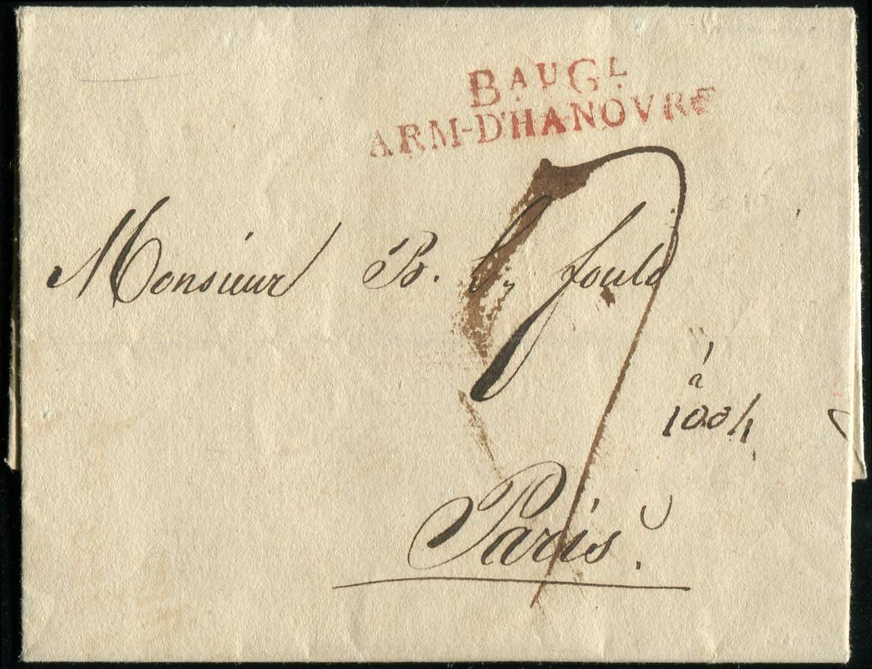 Let MARQUES POSTALES D'ARMEES - Let  MP Rouge BauGl/ARM-D'HANOVRE Sur LAC De 1812, TB - Marques D'armée (avant 1900)