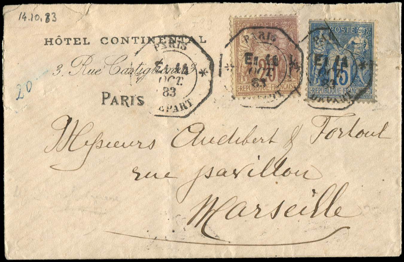 Let LETTRES DE PARIS - Let  N°67 + 90 Obl. Càd Octog. LEX PARIS/DEPART, E1 14/10/83 S. Env., TB - 1849-1876: Période Classique