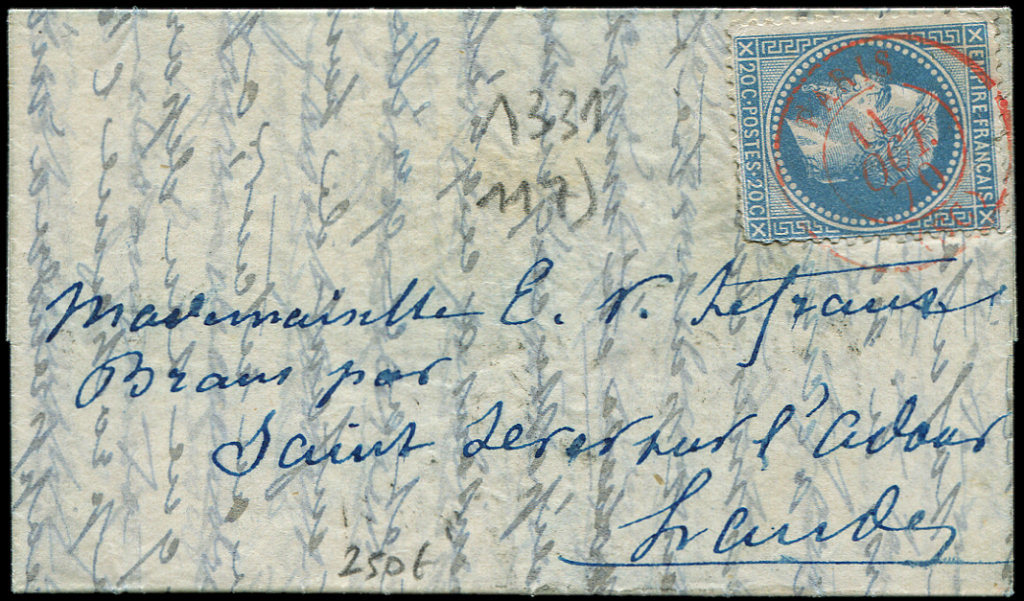 Let BALLONS MONTES - Let  N°29B Défx, Obl. Càd Rouge PARIS (SC) 11/10/70 S. LAC, Arr. ST SEVER-S-L'ADOUR Le 16/10, TB. L - Guerre De 1870