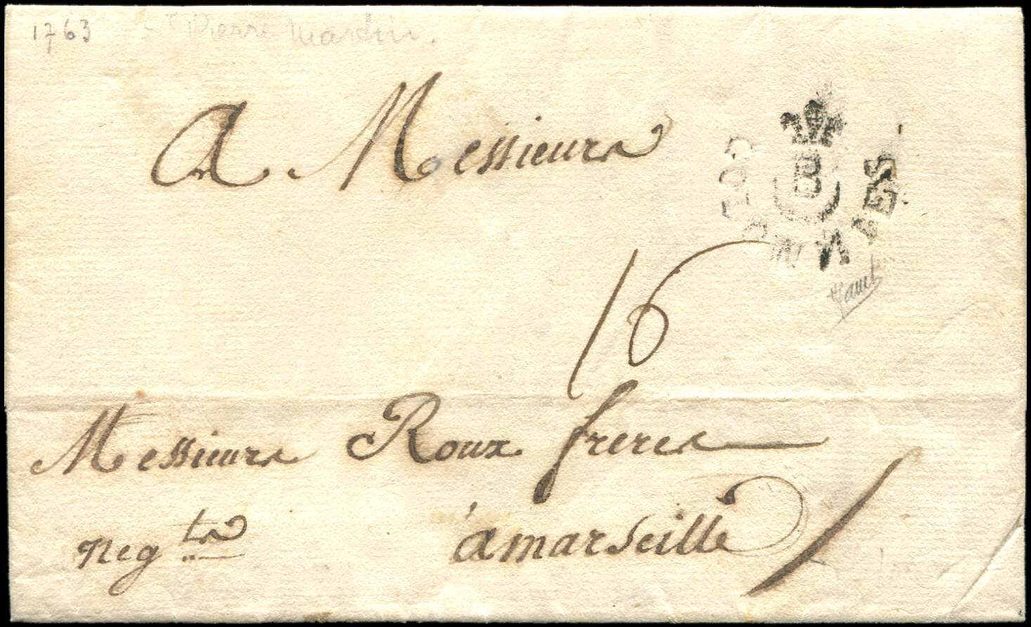 Let POSTE MARITIME - Let  MP Ornée B/COLONIES S. LAC De La Martinique 1763, TB - Poste Maritime