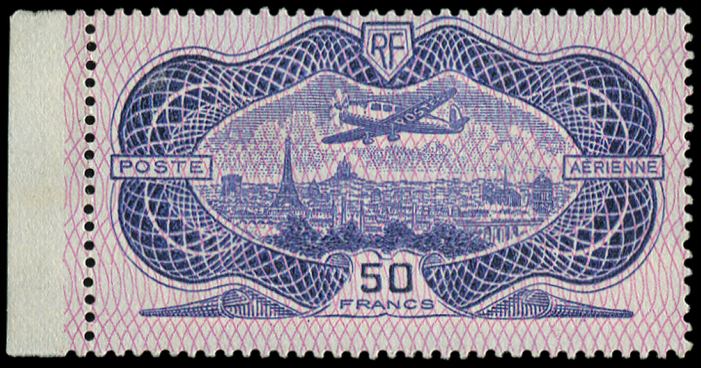 ** POSTE AERIENNE - **   15b 50f. Burelage RENVERSE, Bdf, TB - 1927-1959 Neufs