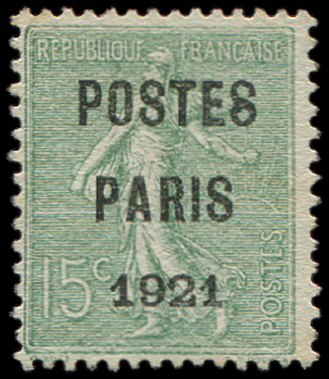 (*) PREOBLITERES - (*)  28  15c. Vert Olive, POSTES PARIS 1921, TB - 1893-1947