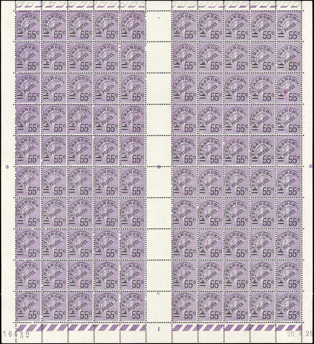 ** PREOBLITERES - **   47  Semeuse Lignée, 55c. S. 60c. Violet, FEUILLE De 100, CD 20/6/25, Superbe - 1893-1947
