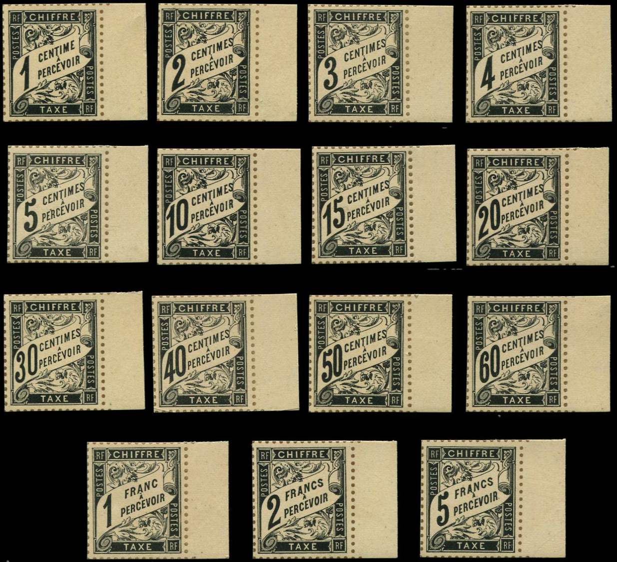 (*) TAXE - (*)  10/25, Type Duval En Noir, NON DENTELES Sur Bristol, Dentelure FIGUREE, Bdf, RR, TB - 1859-1959 Neufs