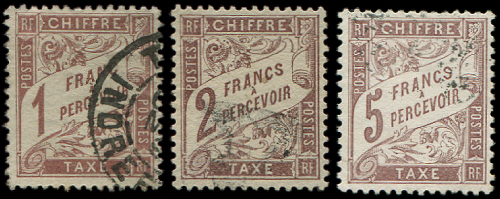 TAXE -  25/27, 1f., 2f. Et 5f. Marron Obl., N°26/27 Très Bon Centrage, TTB - 1859-1959 Neufs