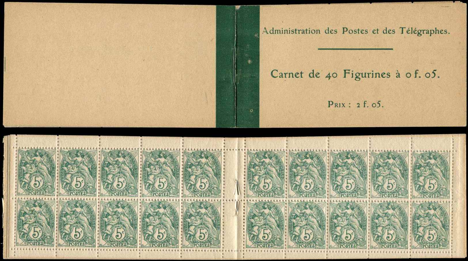 CARNETS (N°Cérès Jusqu'en1964) -  1    Blanc,  5c. Vert, N°111C, T IB, Carnet De 40, TB - Autres & Non Classés