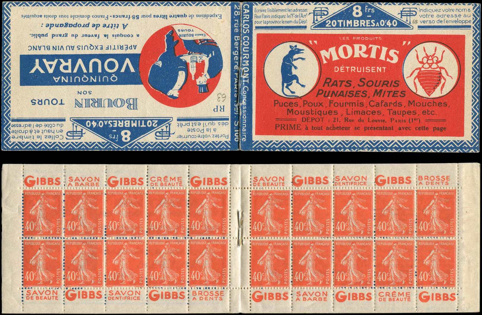 CARNETS (N°Cérès Jusqu'en1964) -  63   Semeuse Camée, 40c. Vermillon, N°194A, T I, S. 106 RP, VOUVRAY/MORTIS, Un Ex. Gra - Autres & Non Classés