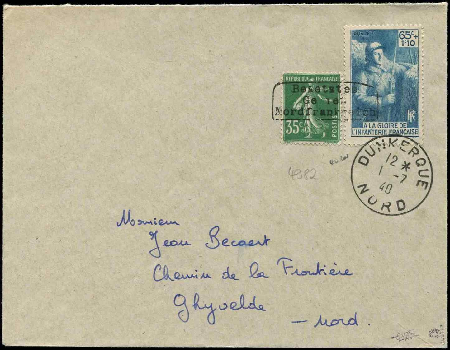 Let Spécialités Diverses - Let  GUERRE DUNKERQUE Poste N°361 + 387 Obl. Dunkerque 1/7/40 Sur Env., Arr. Ghyvelde Le 2/7, - Guerre (timbres De)