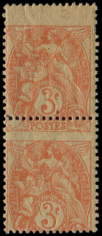 ** VARIETES - **   109   Blanc,  3c. Orange, Papier GC, PIQUAGE à CHEVAL, PAIRE, Un Ex. *, TB - Neufs