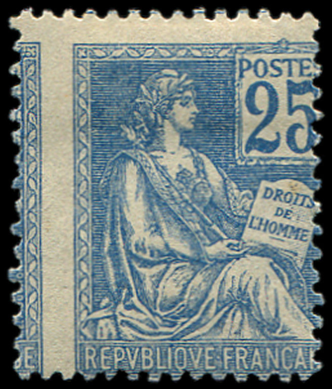 * VARIETES - *    118   Mouchon, 25c. Bleu, T II, PIQUAGE à CHEVAL, TB, Cote Cérès - Neufs