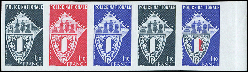 ** ESSAIS DE COULEURS NON DENTELES - **   1907   Police Nationale, BANDE De 5 ESSAIS De COULEUR NON DENTELES Bdf, TB - Autres & Non Classés