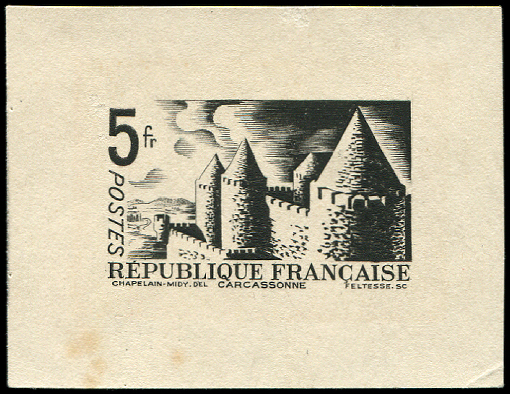 EPREUVES D'ARTISTES ET D'ATELIER -  392   Carcassonne, 5f., Type NON EMIS, Petite épreuve En Noir, TB - Epreuves D'artistes