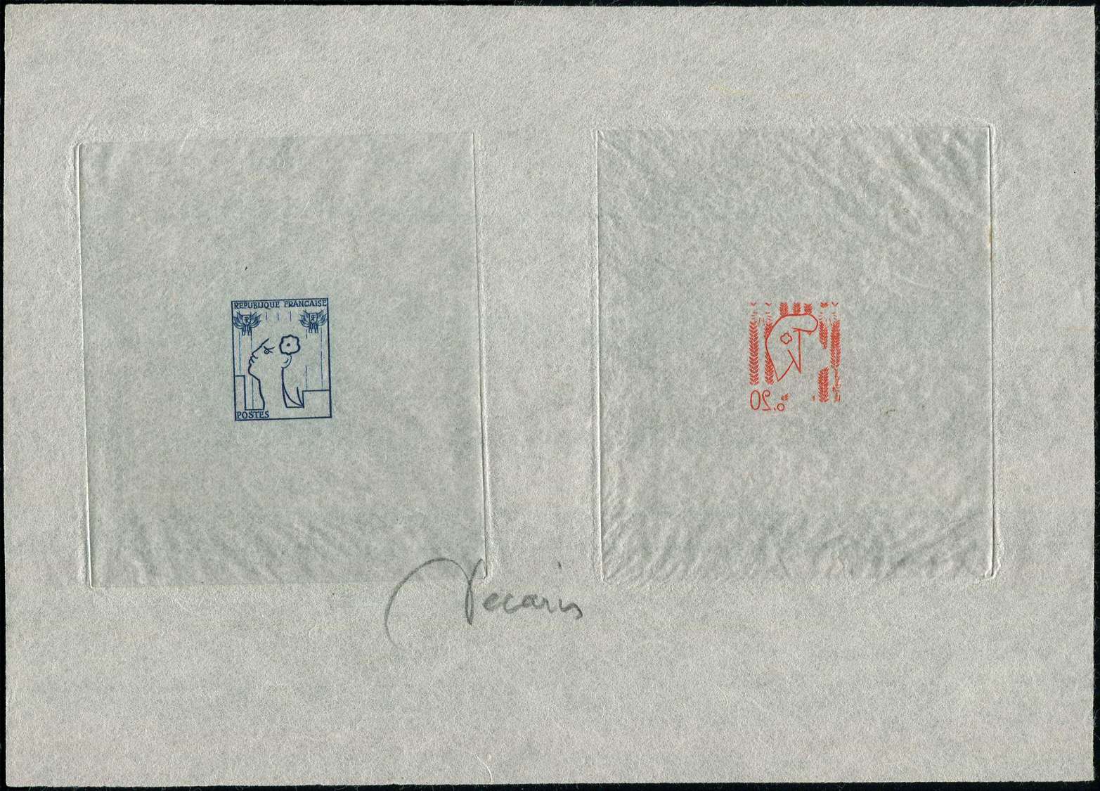 EPREUVES D'ARTISTES ET D'ATELIER -  1282   Marianne De Cocteau, épreuve Collective Du Bleu Et Du Rouge (ce Dernier à L'e - Epreuves D'artistes