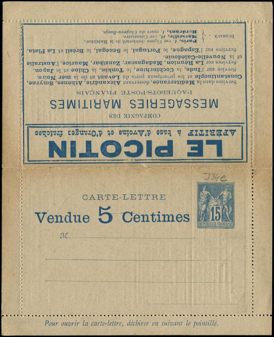 Let ENTIERS POSTAUX - Let  Sage, 15c. Bleu, CL Annonces N°J34e, La Missive 4e édition, 30/7/87, Piquage B, TTB - Autres & Non Classés