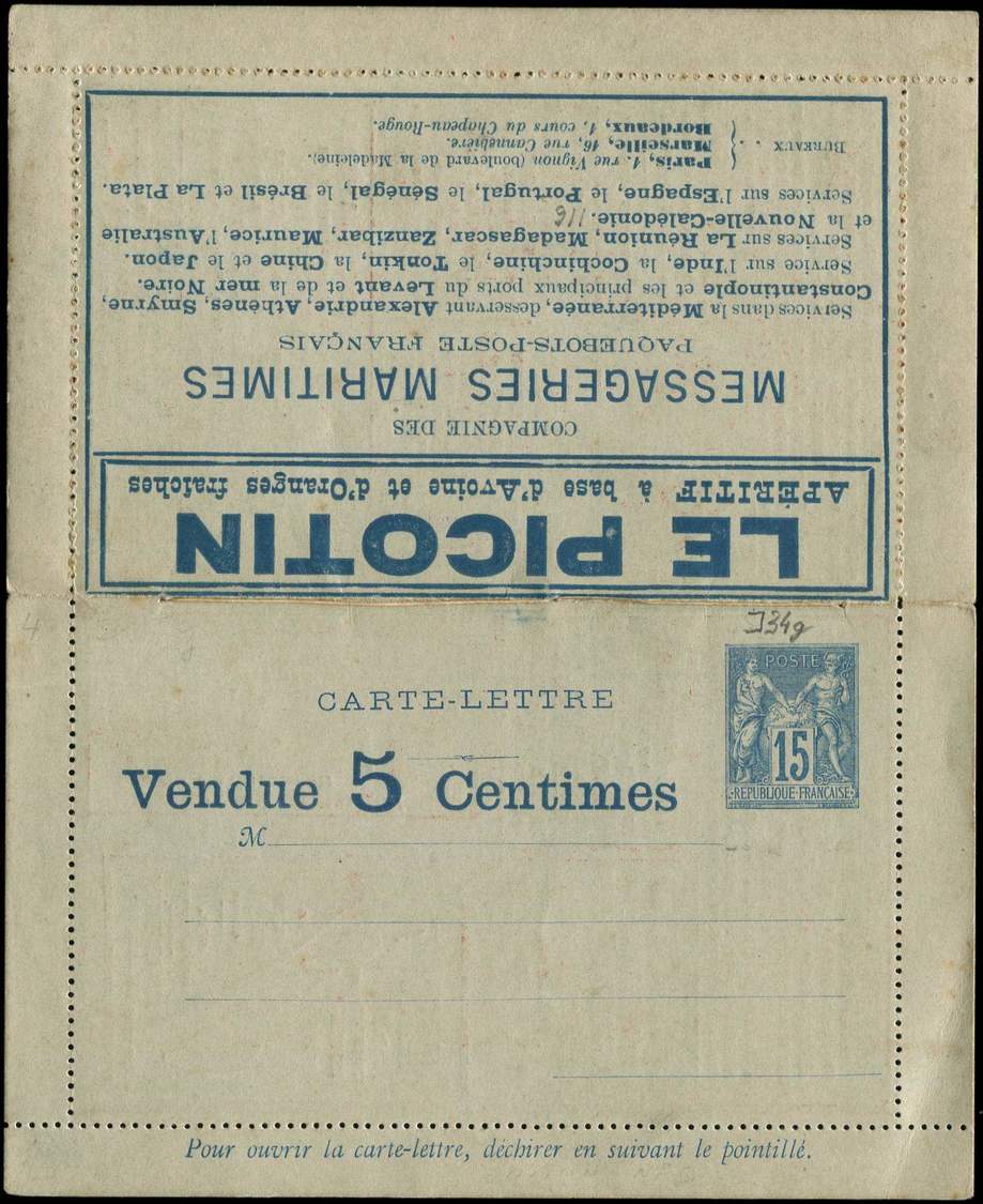 Let ENTIERS POSTAUX - Let  Sage, 15c. Bleu, CL Annonces N°J34g, La Missive 5e édition 31/8/87, Pub Truffes Du Périgord,  - Autres & Non Classés