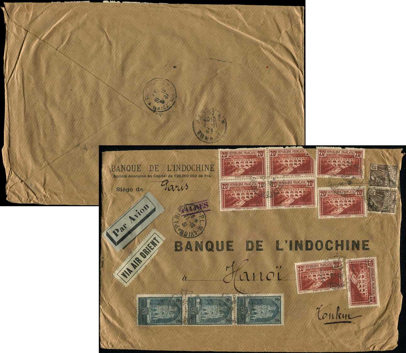 Let LETTRES DU XXe SIECLE - Let  N°262A BLOC De 4 Et 4 Unités + N°259a BANDE De 3 + N°271 PAIRE, Obl. Paris Gare PLM 21/ - Lettres & Documents