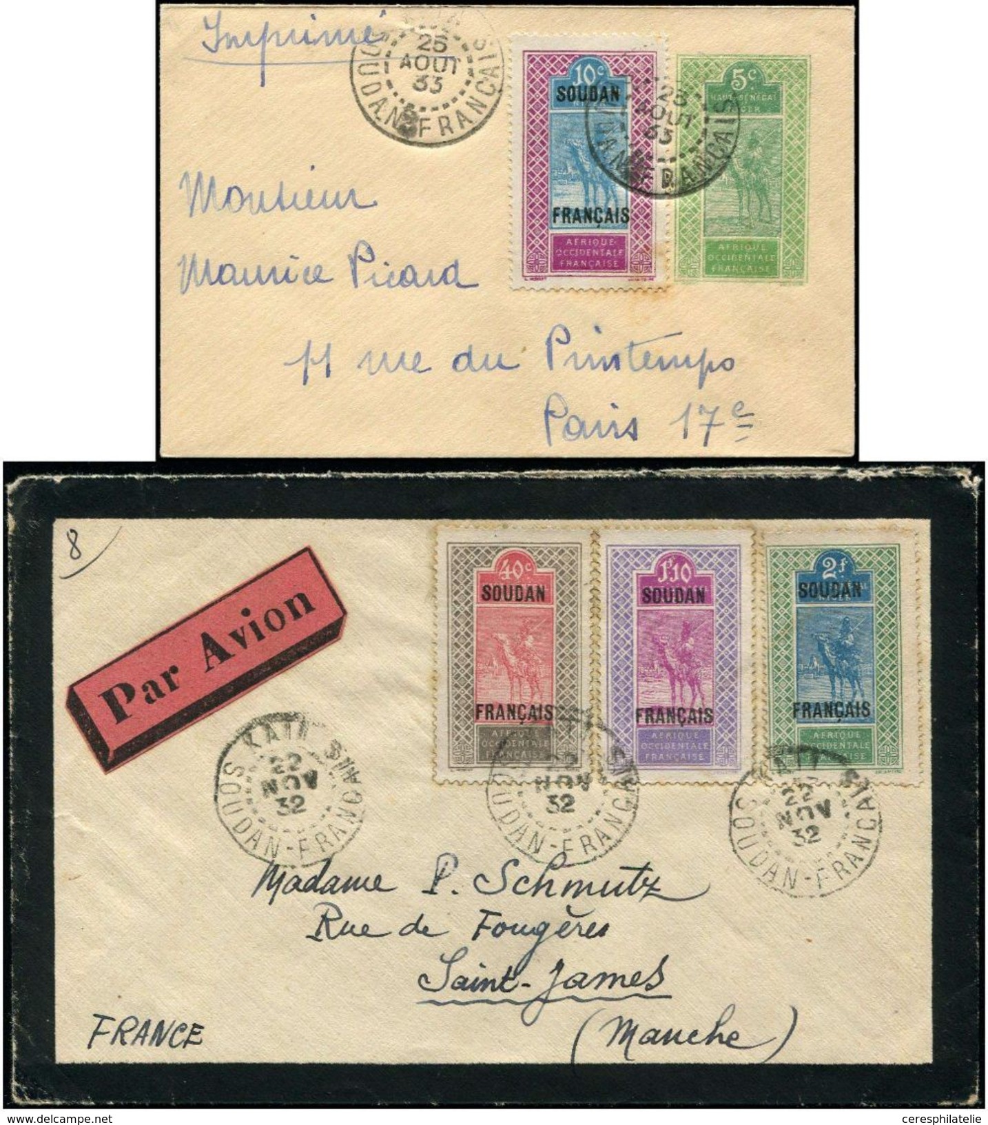 Let Let  SOUDAN N°30, 35 Et 57 Obl. KATI 22/11/32 S. Env. Et Env. Entier 5c. Affie N°37 Obl. KATI 25/8/33, TB - Autres & Non Classés