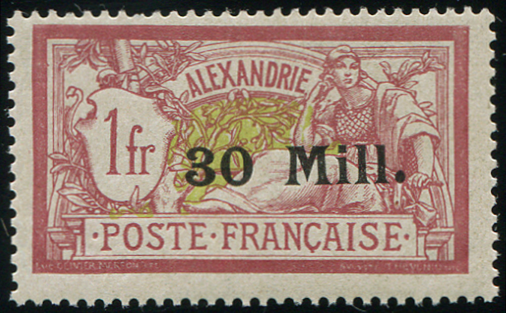 ** **   ALEXANDRIE 47 : 30m. Sur 1f. Lie De Vin Et Olive, TB. Br - Autres & Non Classés