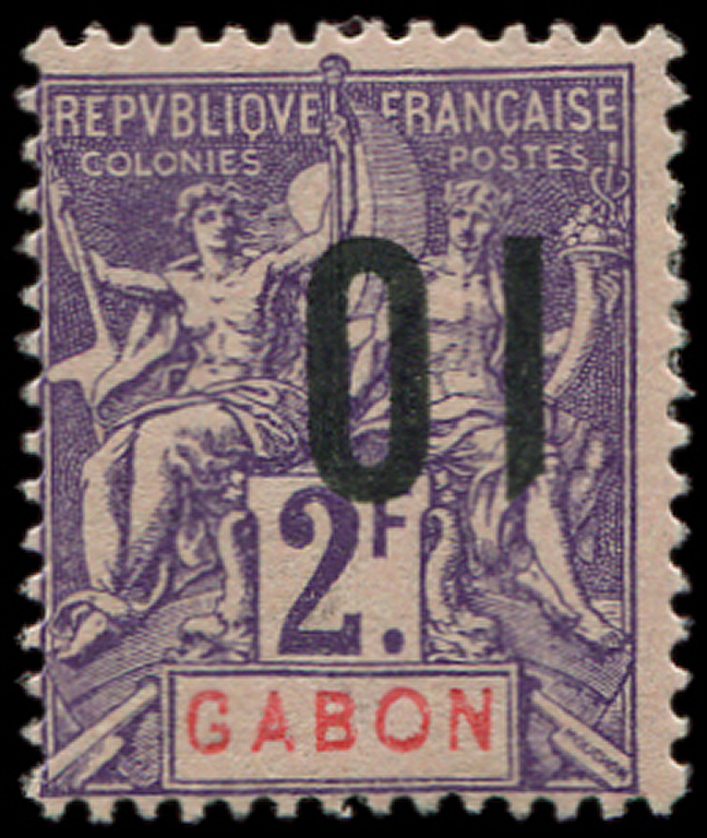 * *    GABON 77a : 10 S. 2f. Violet S. Rose, Surch. RENVERSEE, TB - Autres & Non Classés