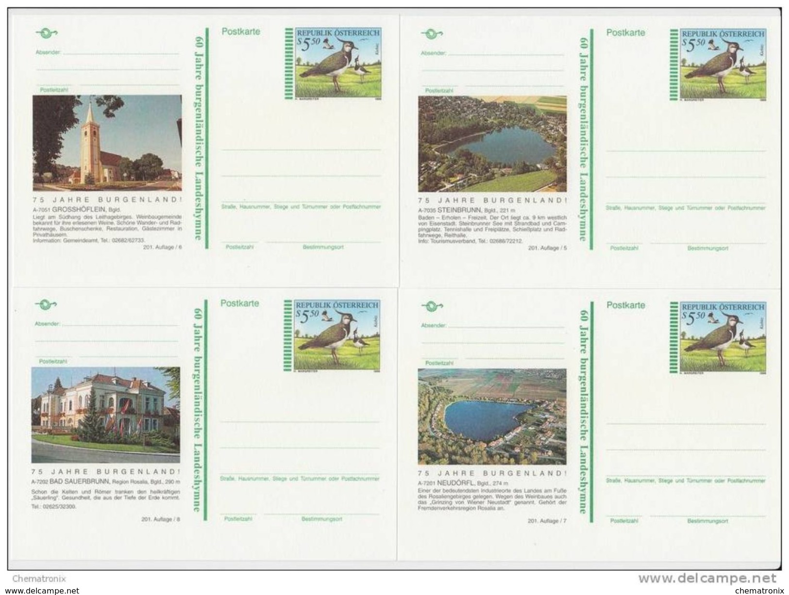 Austria 1996 - Set 16 Tarjetas - 5.50s Avefría Europea (Kiebitz) - MNH ** - Postcards