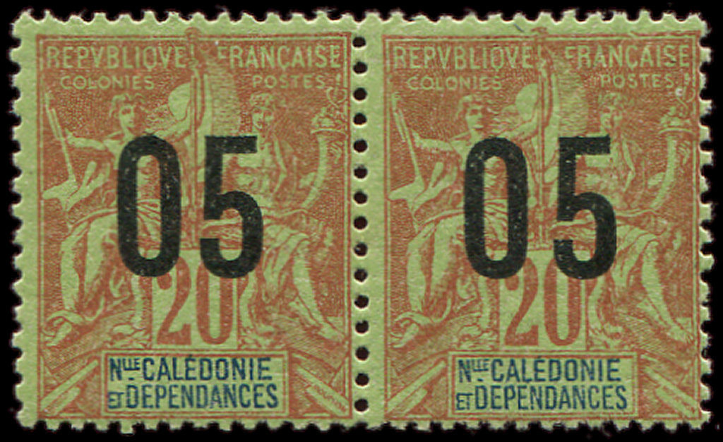 * *    NOUVELLE CALEDONIE 106 : 05 Sur 20c., CHIFFRES ESPACES, Tenant à Normal, Gomme Coloniale, TB - Oblitérés