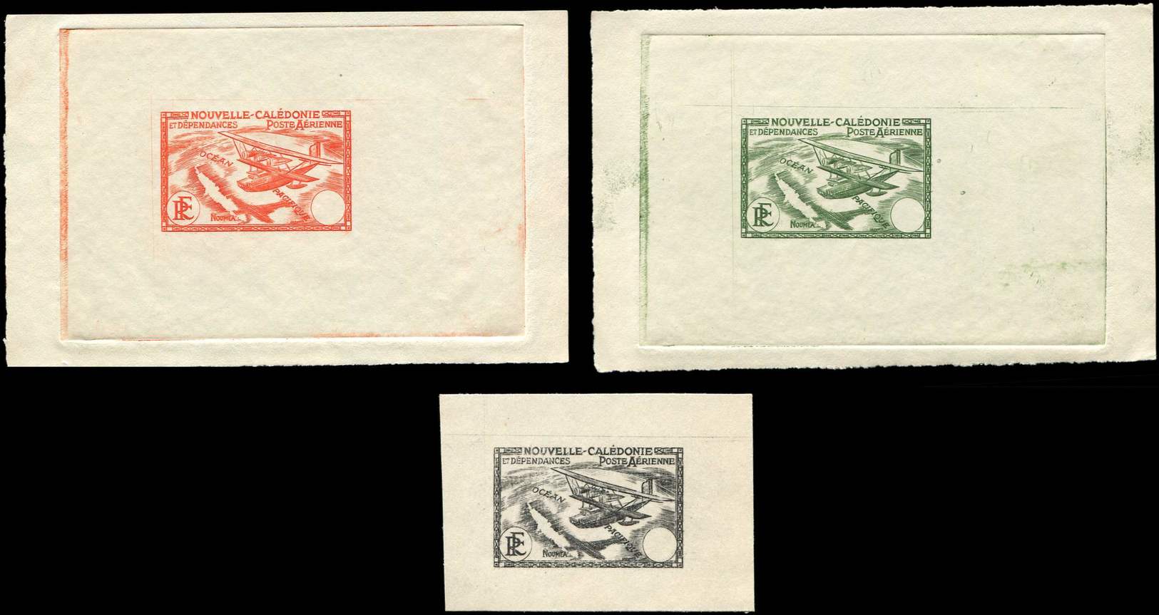 NOUVELLE CALEDONIE PA Type A, 3 Petites épreuves SANS Faciale En Noir, Vert Et Orange, TB - Neufs