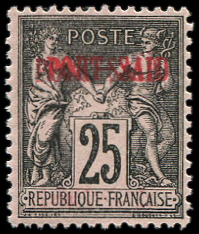 ** **   PORT-SAID 11a : 25c. Noir Sur Rose, DOUBLE Surcharge, TB - Autres & Non Classés