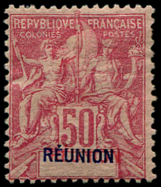 * *    REUNION 42a : 50c. Rose, DOUBLE REUNION En Rouge Et En Bleu, TB. Br - Autres & Non Classés