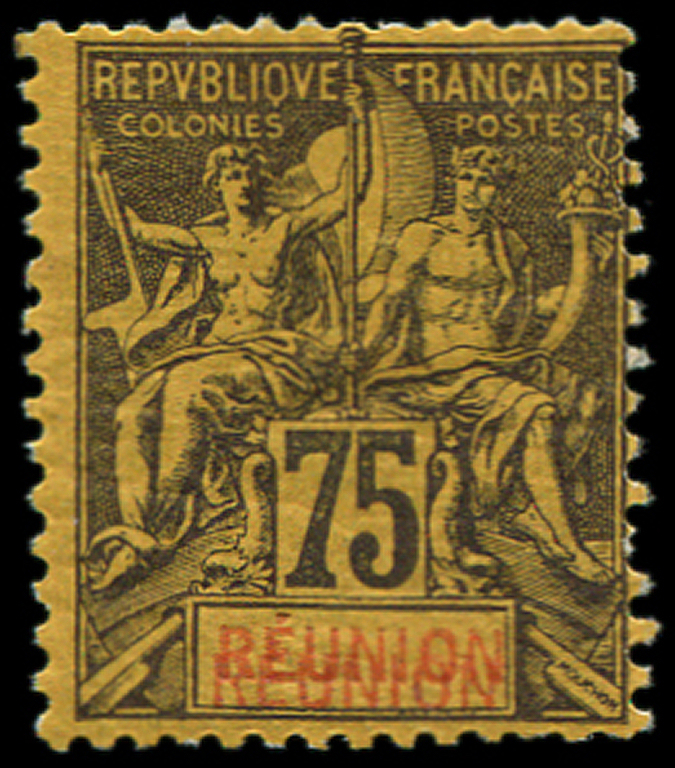 * *    REUNION 43a : 75c. Violet Noir Sur Jaune, DOUBLE REUNION, TB. Br - Autres & Non Classés